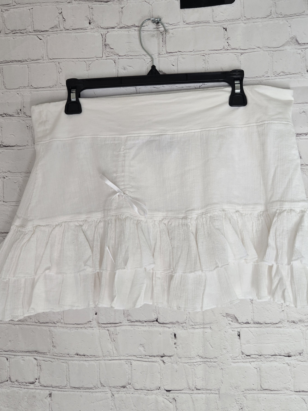 Y2K No Boundaries Tiered Ruffle White Cotton Gauze Mini Skrit XL Bow Detail